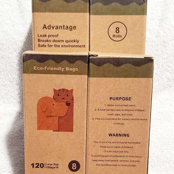 LOT of 4~ 100% ECO-FRIENDLY Poop Bags- 8 Rolls of 15 Bags = 120 Count Per Box - Picture 7 of 9
